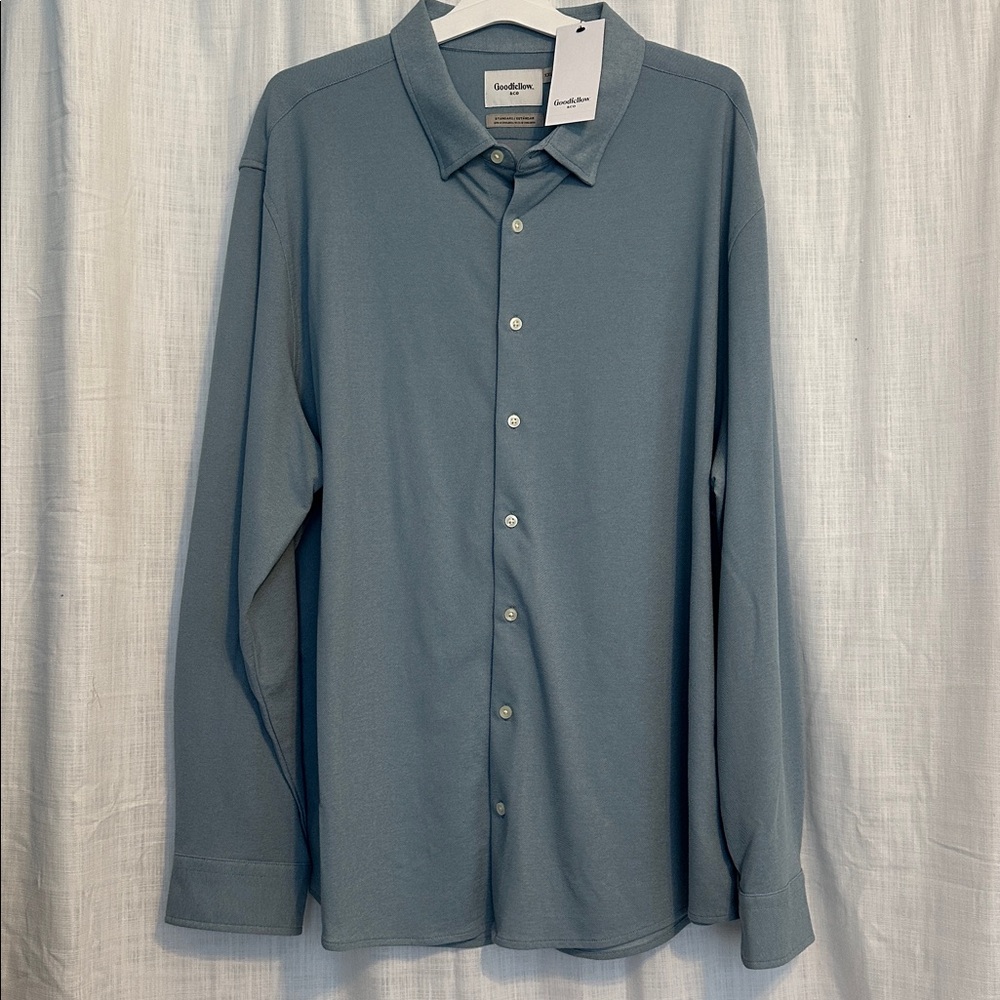 Blue Long Sleeve Pique Button-Up Shirt